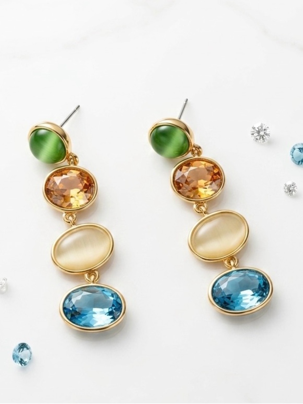 Austrian Crystal 14K Gold Plated Drop Earrings Swarovski Inspired Tarnish Free
